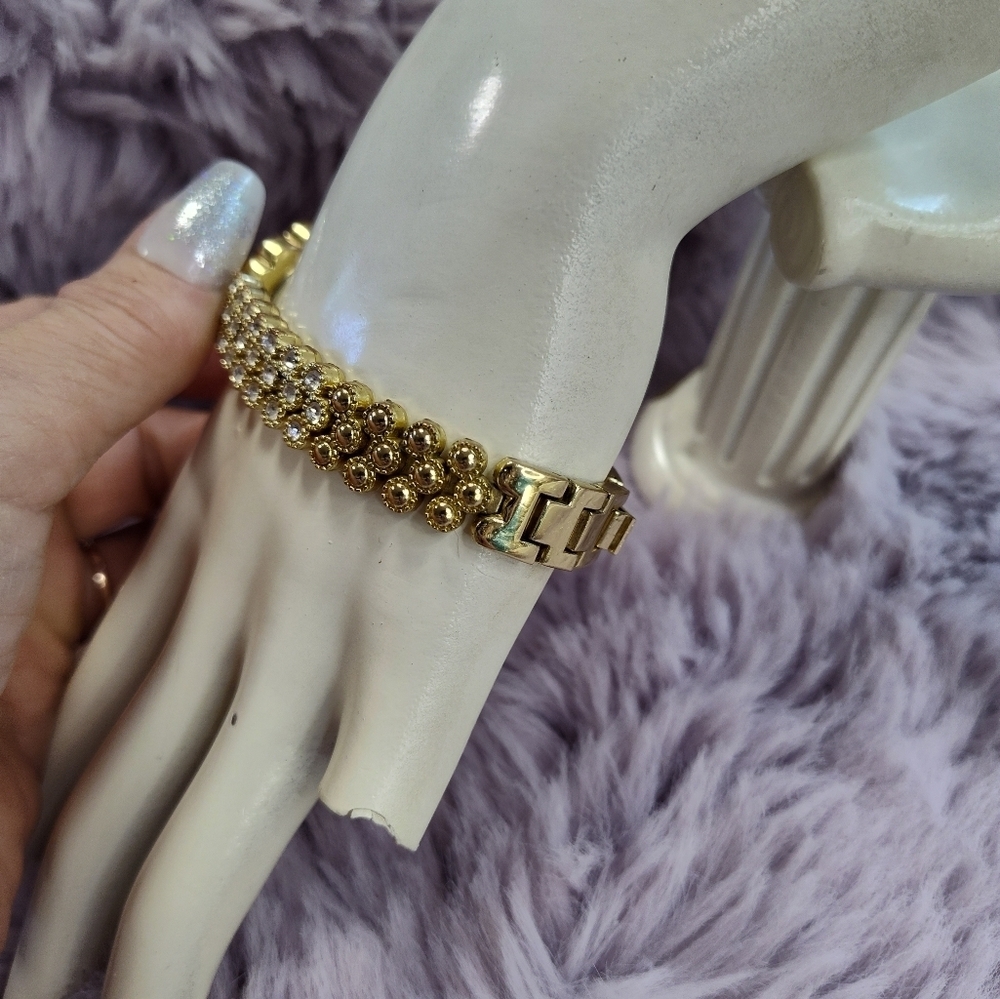 Charter Club Gold Floral Rhinestone Watch 8 Inch - Picture 4 of 9